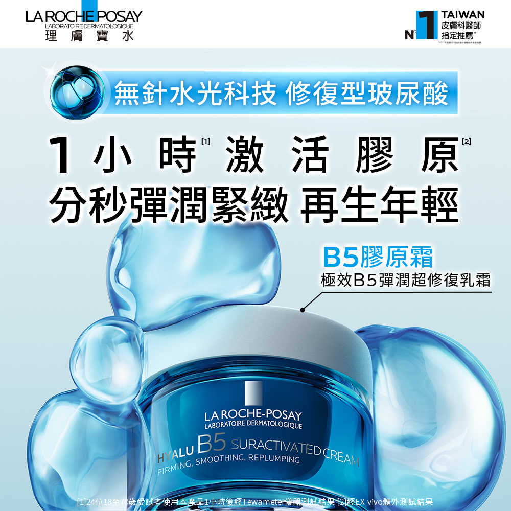 極效B5彈潤超修復乳霜無針水光科技 修復型玻尿酸，1小時激活膠原，分秒彈潤緊緻、再生年輕
