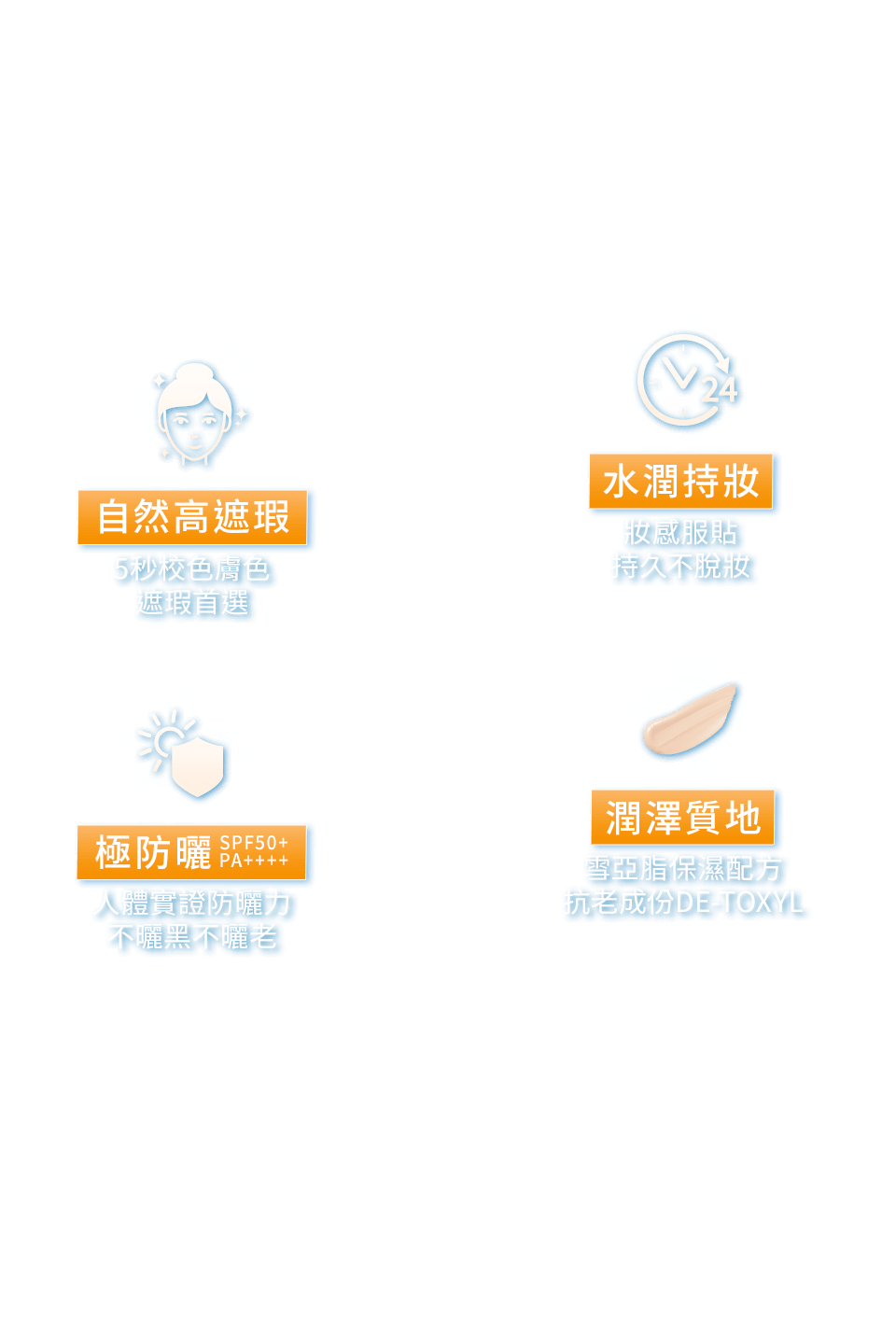 自然高遮瑕 水潤持妝 極防曬 潤澤質地